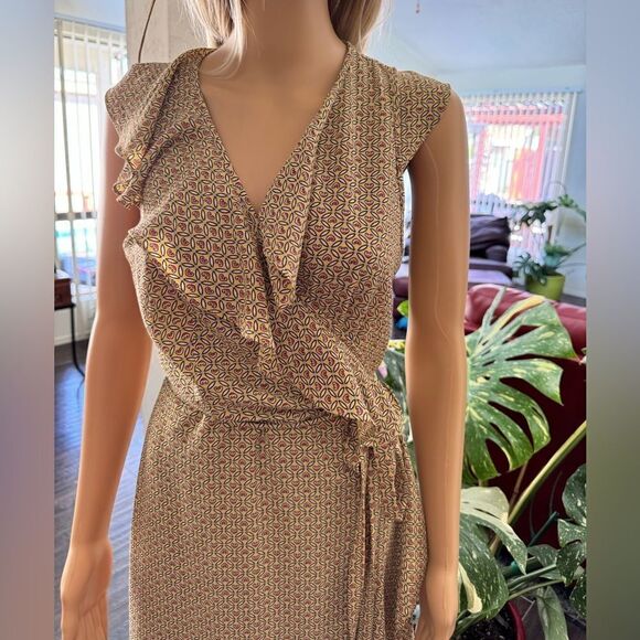 Max Studio Patterned Ruffle Wrap Midi Dress sz M EUC - Picture 2 of 12